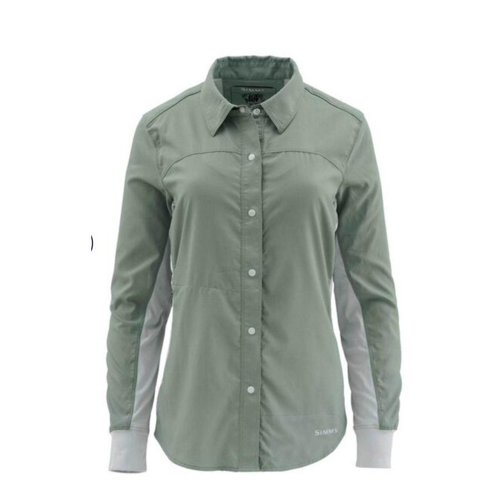 Simms Bicomp Long Sleeve Shirt Women's Large Kelp Green Snap Front